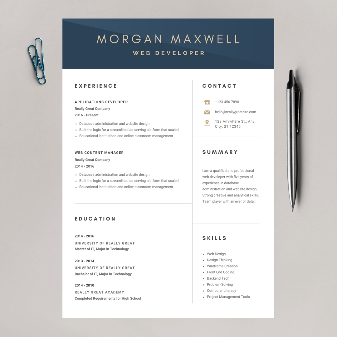Modern IT Professional CV Template | Black & Blue Design
