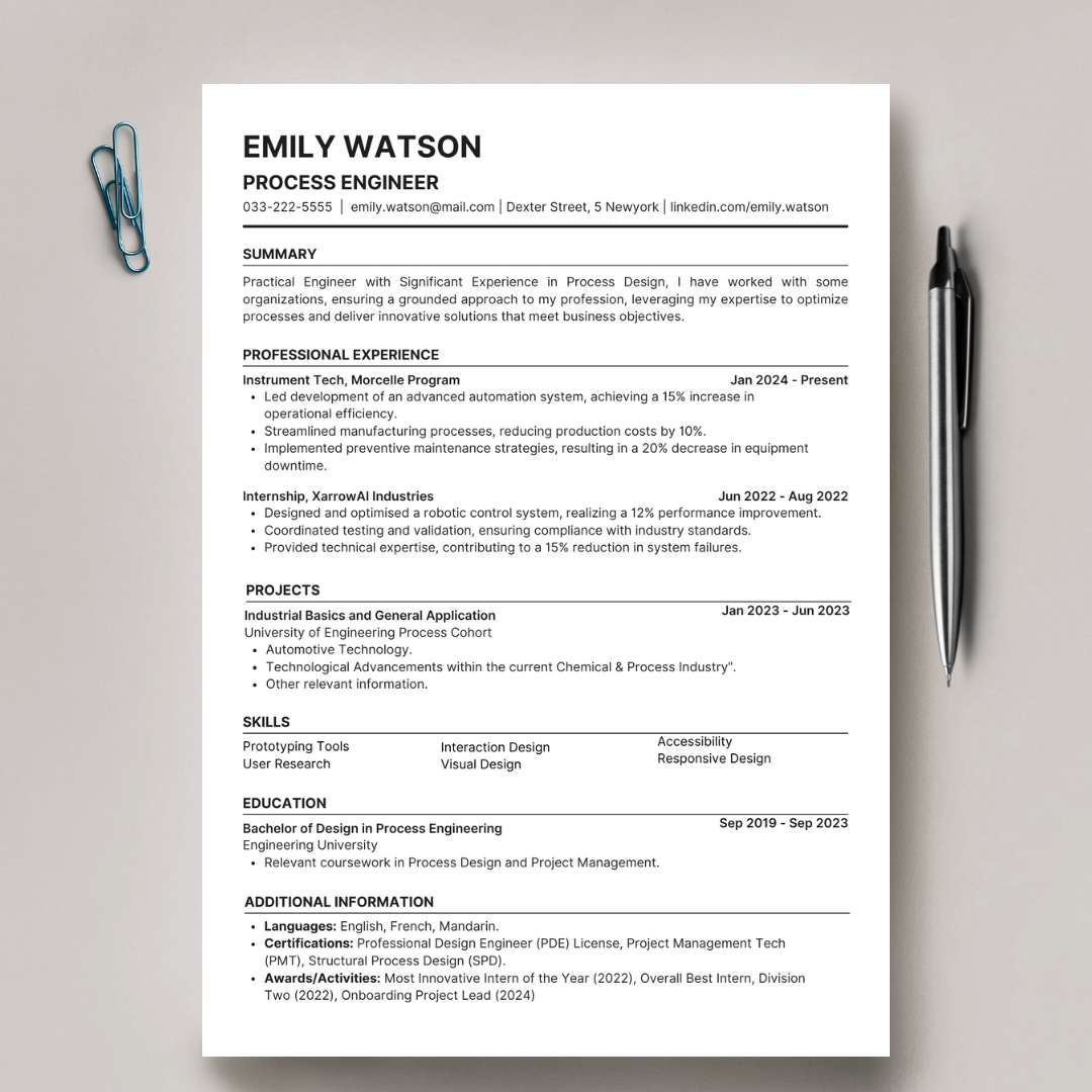 Resume Template for New Graduates & Experienced Professionals | Black and White Design